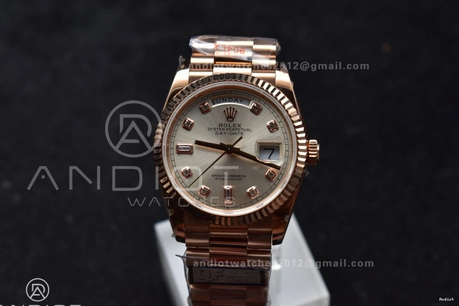 Dial QF DayDate with Square President Bracelet Edition RG Best Silver V5 36 (Gain 904L Steel Weight) Diamond on vr3255 0121